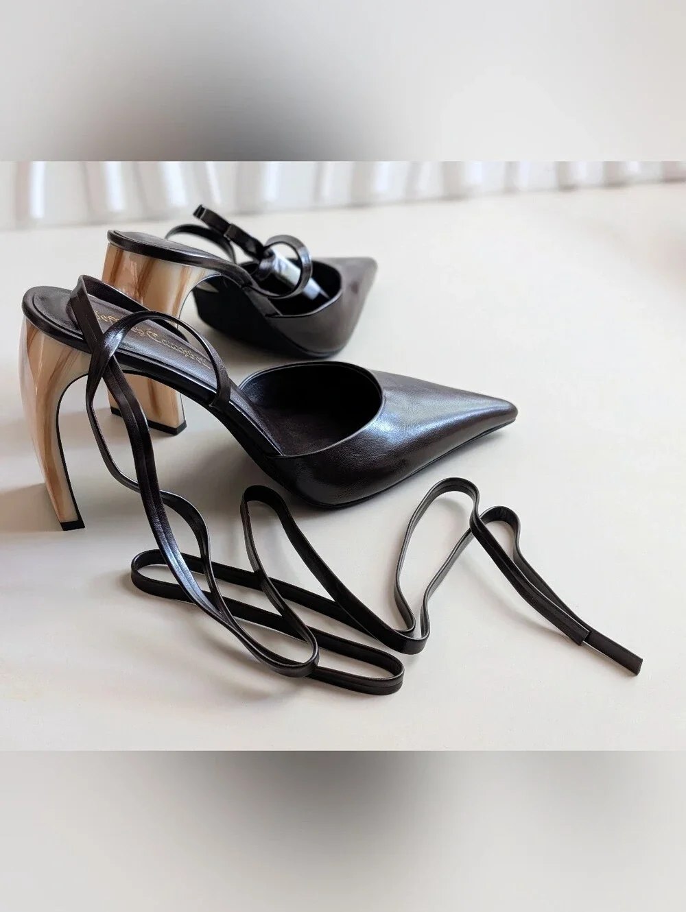 Jeffrey Campbell Accrual Coffee Leather Ankle Wrap Pointed Toe Pumps 8